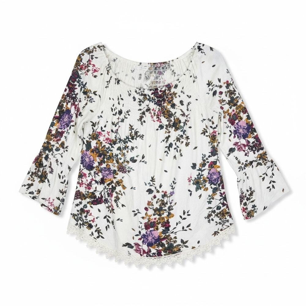 NEW Luq Juliet Crochet Top M Boho Casual Fairy Ren Faire White Floral Romantic